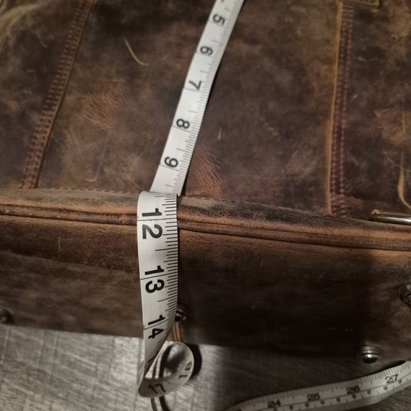 Distressed Leather Artisan Patterned Brown and Black Shoulder Bag - Picture 13 of 14